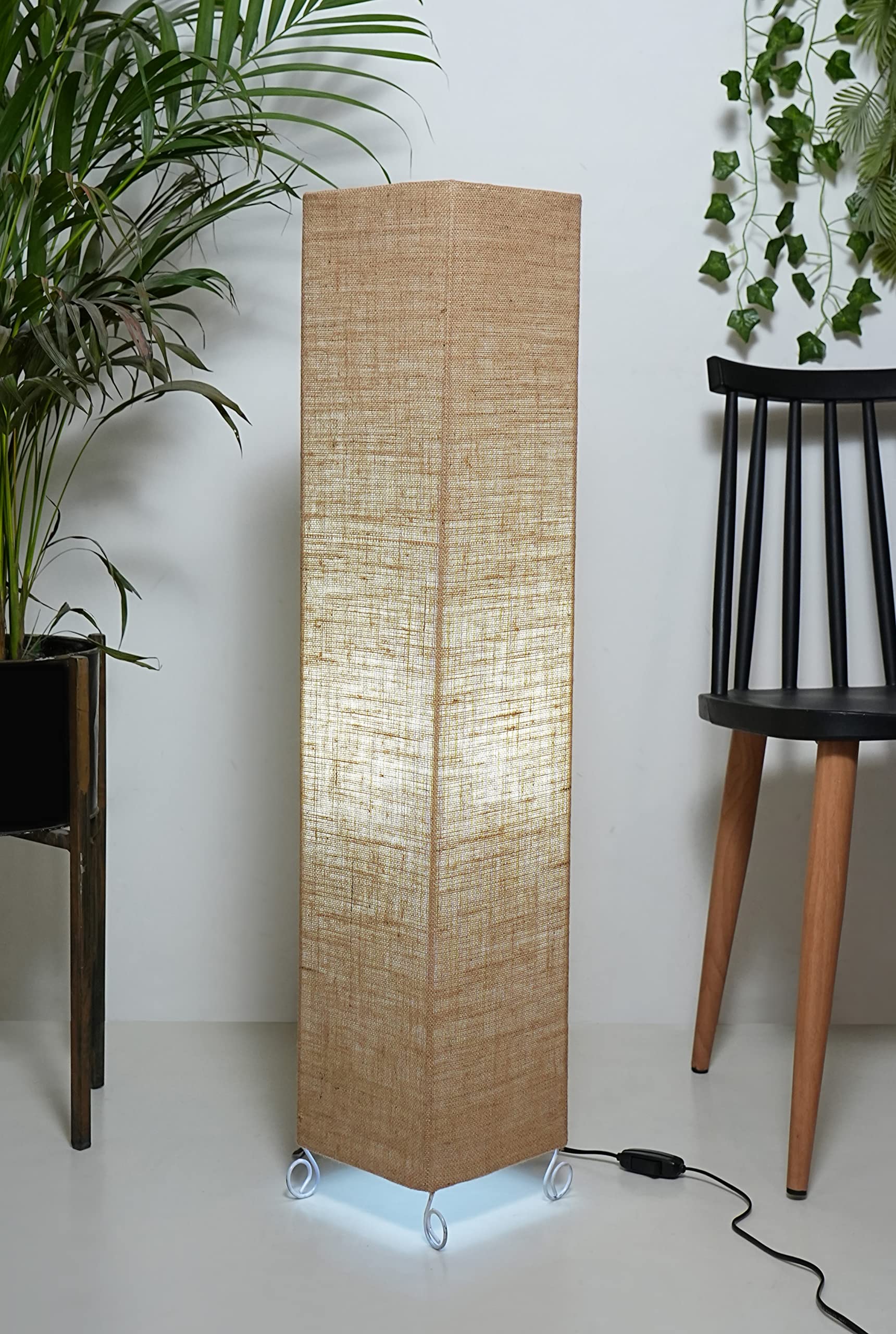 THE LIGHT SHADOW Jute Cotton Fabric Rectangular LED Floor Lamp For Bedroom, Standing Lamp, Home Decor Items, Floor Lamps For Living Room Corner, Night Lamp For Bedroom, Light Lamp With Fabric Shade-image-9
