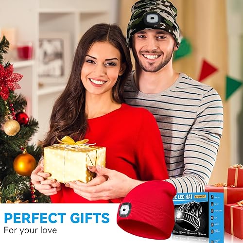 Miniatura 2 de Relleno de calcetines navideños para hombres y adultos, gorros con luz, linterna LED recargable por USB, regalos de cumpleaños para hombres, mujeres