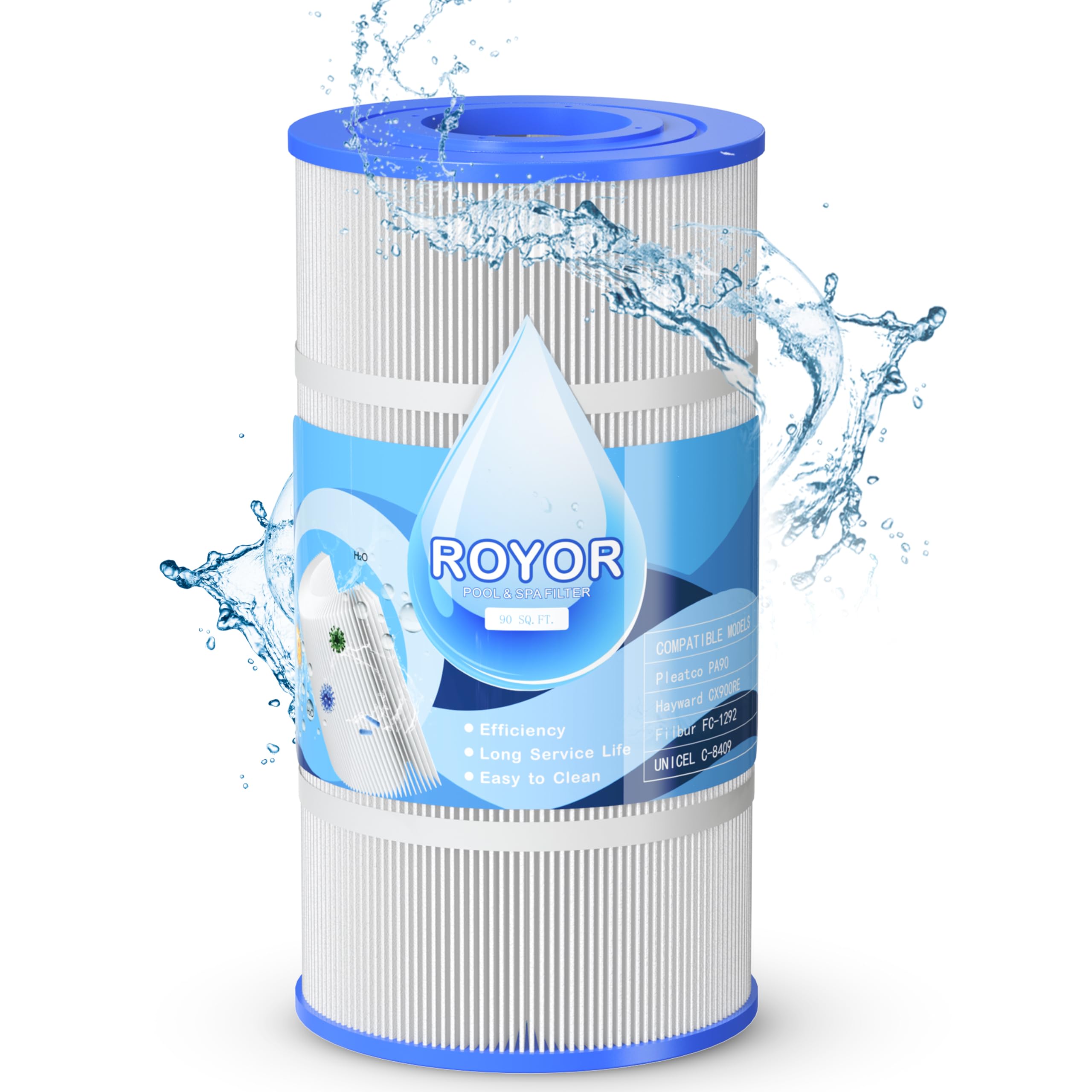 ROYOR CX900RE Pool Filter Cartridge - Compatible with Hayward C900 Pool Filter Cartridge, Pool Filter Replacement for PA90 Filbur FC-1292, Unicel C-8409, 90 Sq.ft. Porpoise Pool Filter Cartridge-picture-31