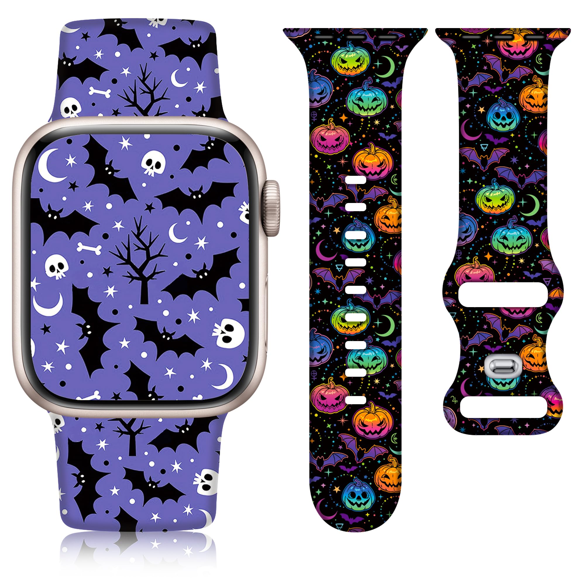 Vamyzji2 Pack Halloween Strap Compatible with Apple Watch Strap 49mm 45mm 44mm 42mm 41mm 40mm 38mm, Halloween Silicone Strap for Apple Watch Ultra/Ultra 2, Serie 9 8 7 6 5 4 3 2 1 SE, iWatch Strap