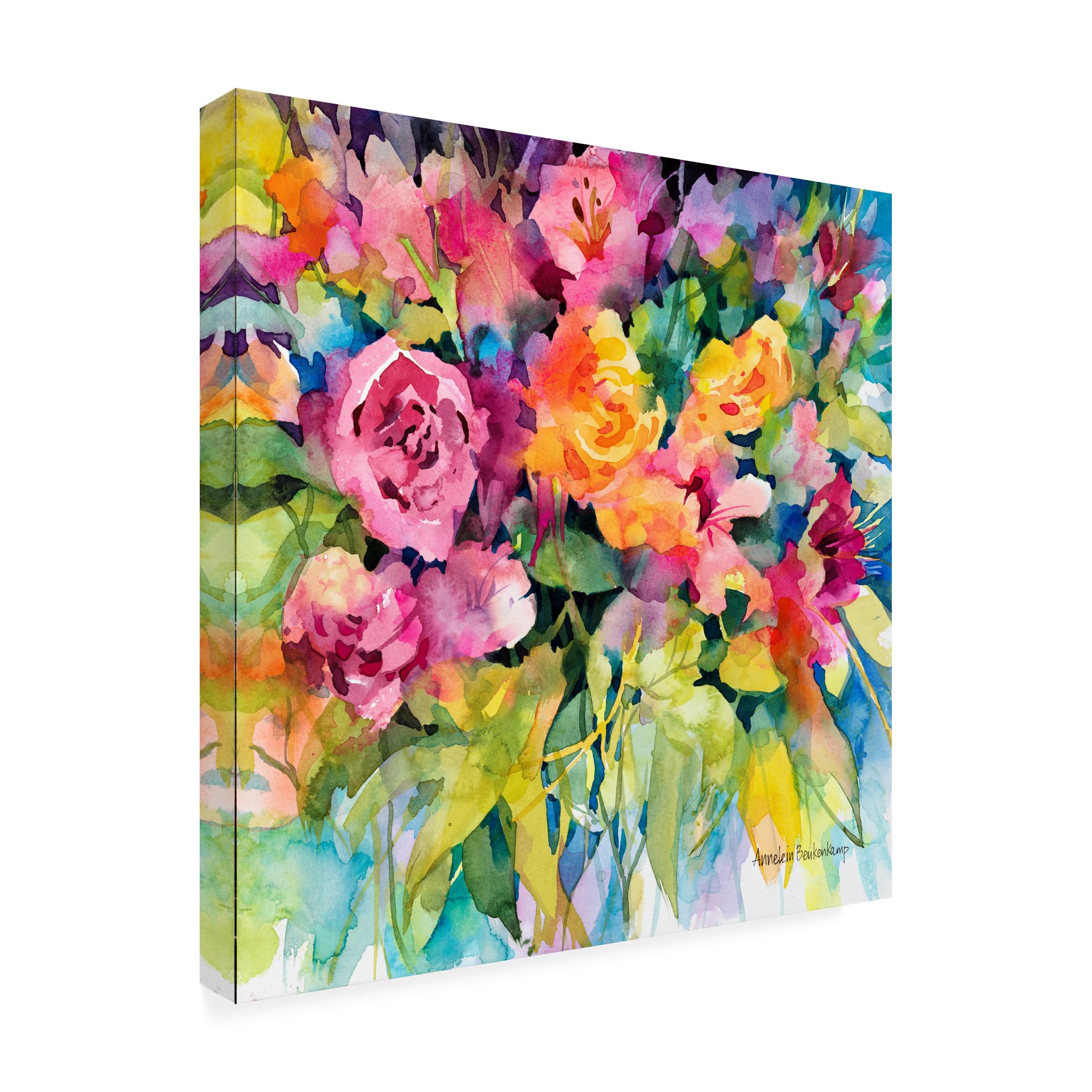 Wrapped Canvas Wall Art - Annelein Beukenkamp 'Ramblin Roses' Wall Art for Living Room, Bedroom, or Office Décor - 35x35