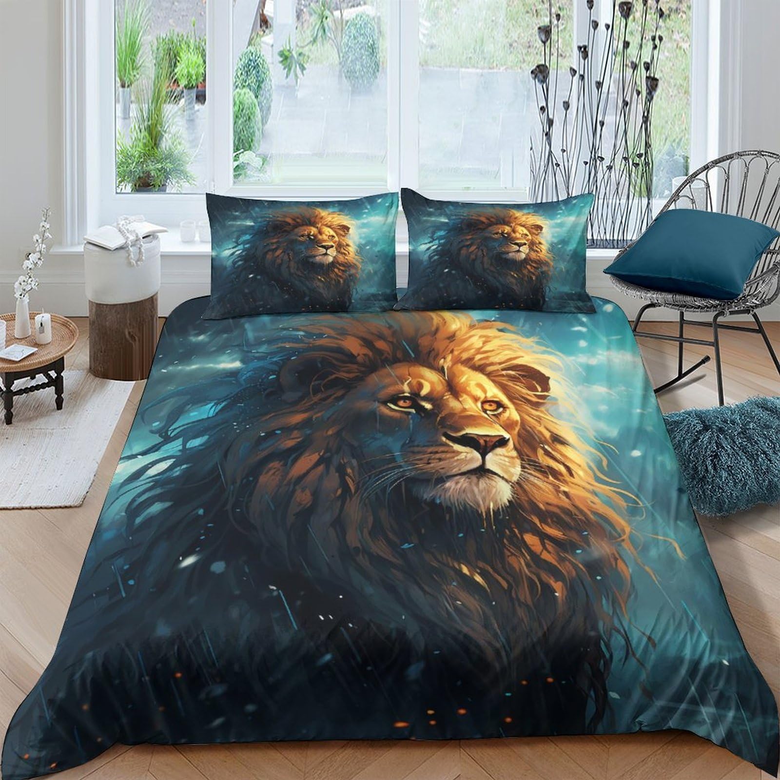 Ctjqhvkz Style-5 3D Printed Majestic Lion Fitted Sheet Microfiber Soft Anti-Slip Mattress Cover For Bedroom Dorm Home Decoration Single（135X200cm）