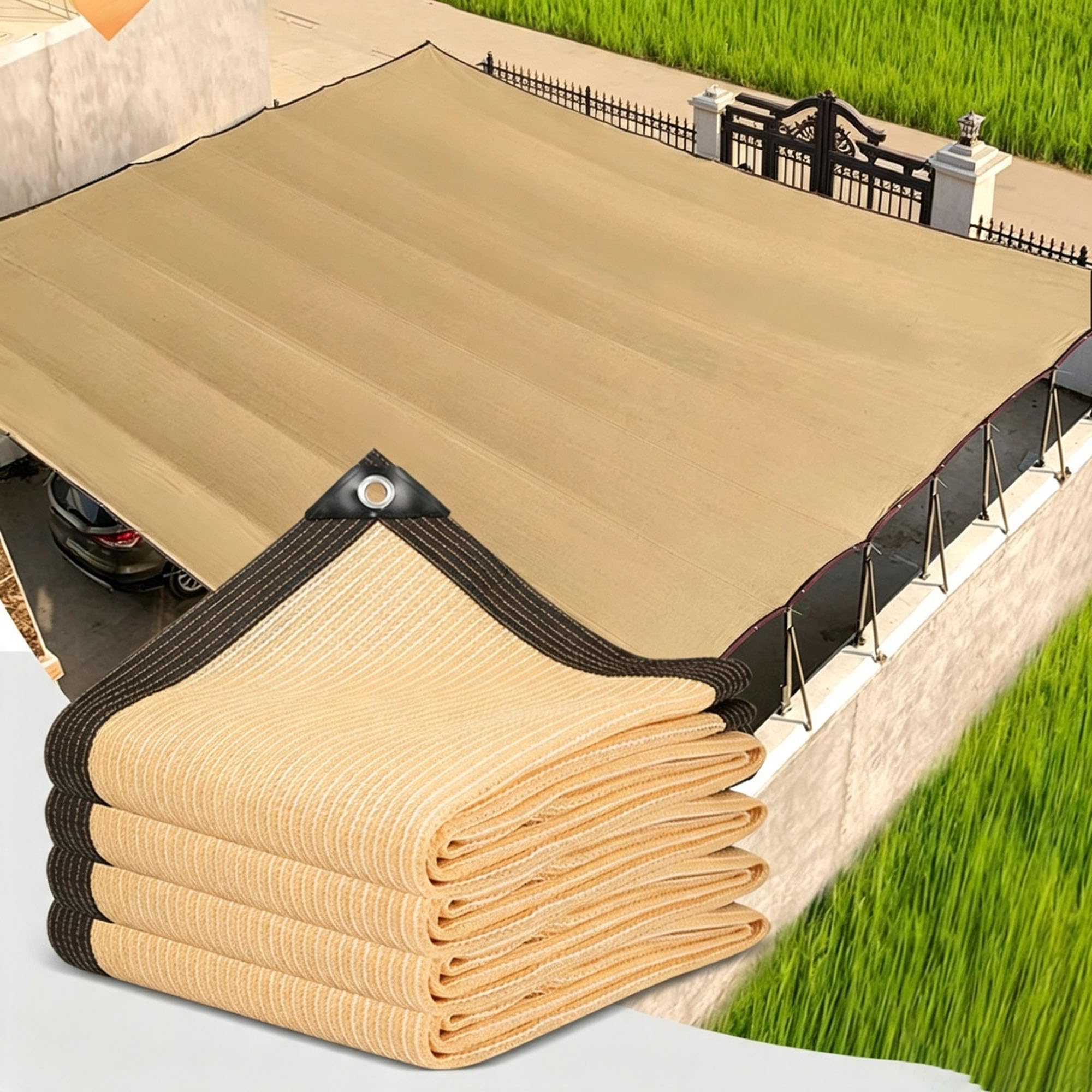 7X9m Schattiernetz mit Ösen,90% Shading Rate,Sonnenschutznetz Beige | Schattierungsnetz,UV-Schutz,Dick Schattiernetz Sonnensegel, Atmungsaktiv Beschattungsnetz für Gewächshaus,Garten,Außen,Dach