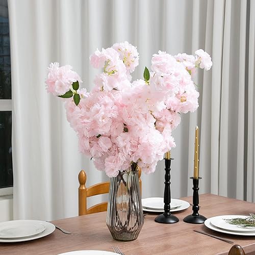 6 PCS 39-inch Cherry Blossom Artificial Flowers, Artificial Elongated Cherry