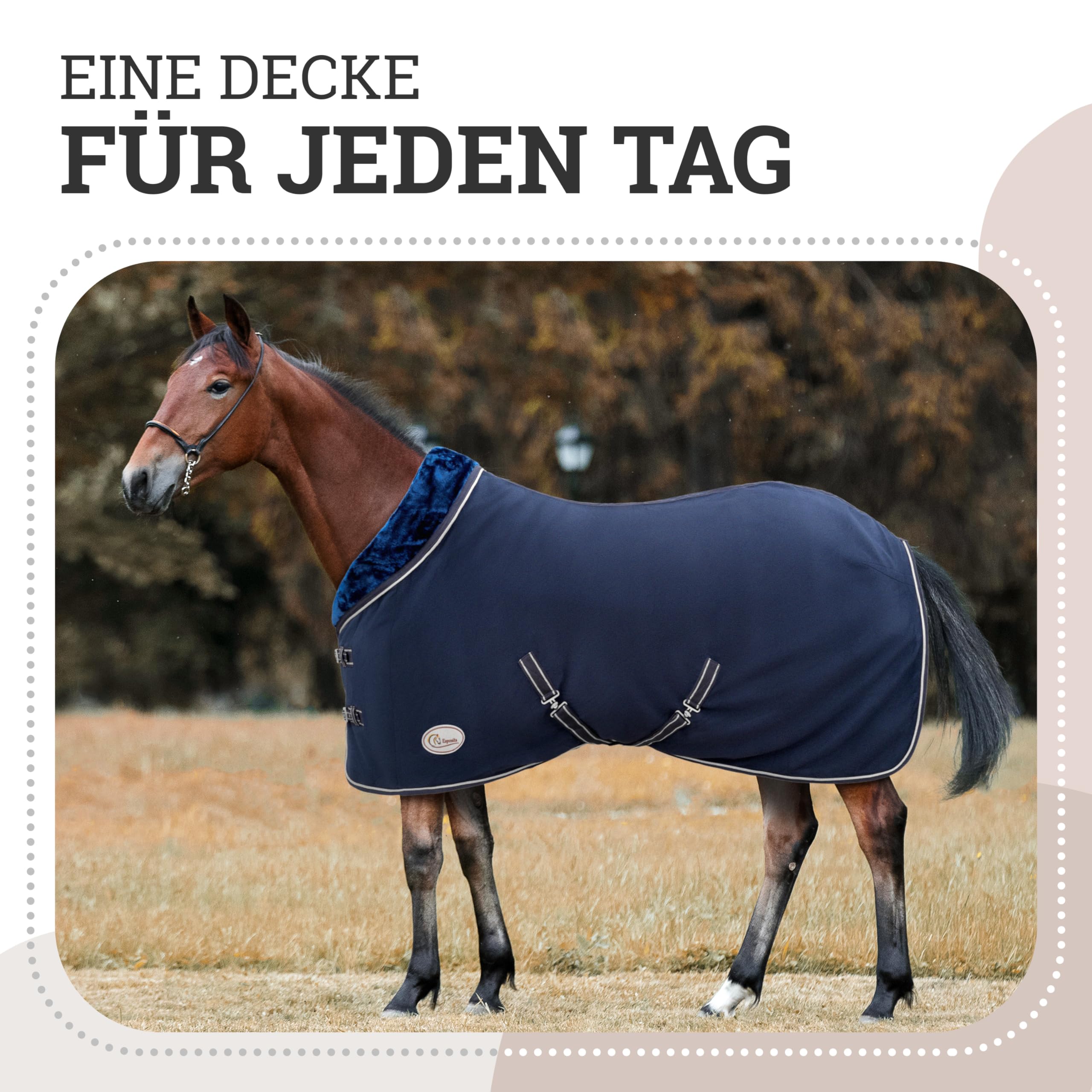 Esposita Esposita Abschwitzdecke Champion Edition Fleecedecke mit Kragen und Zierpaspel, Paradedecke, Showdecke (Navy/Silber, 155cm)