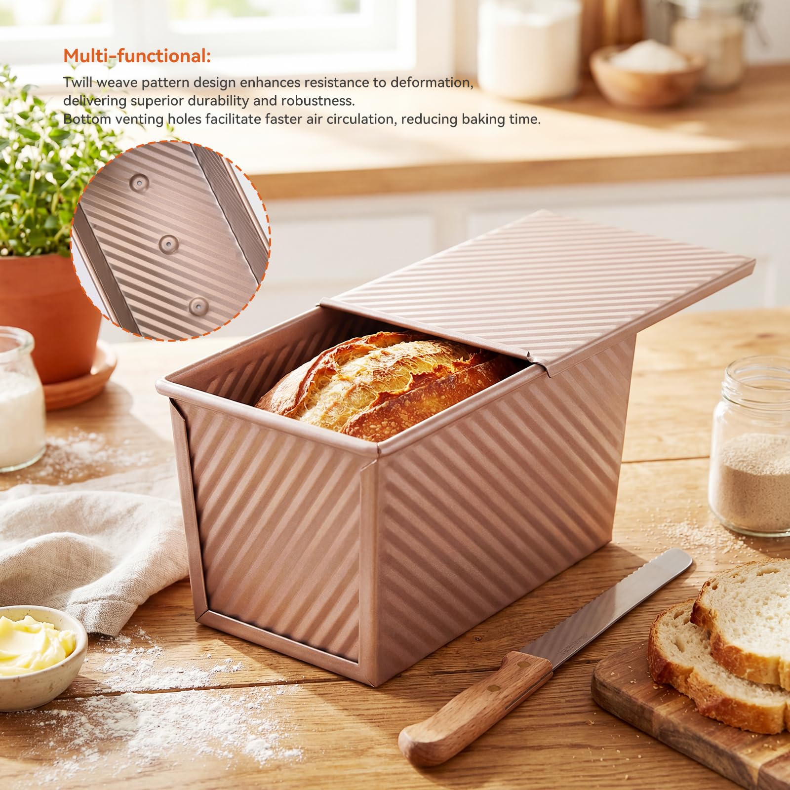 OTraki 2 Pezzi Stampo Pancarre Con Coperchio, Stampo Antiaderente Per Pane Misure Piccola (19 X 9,5 X 8 Cm) E Grande (21 X 11,5 X 11 Cm), Pane In Cassetta Con Fori Di Ventilazione Per Toast E Torte