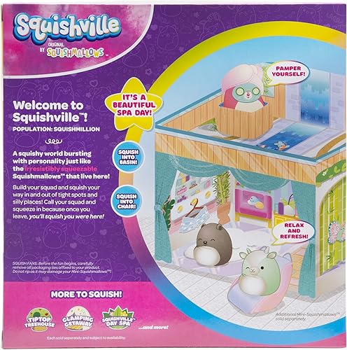 Miniatura 10 de Squishville by Original Squishmallows Deluxe Day Spa Playscene – Incluye duquesa el ciervo rosa, toalla envolvente, máscara facial, lavabo y silla