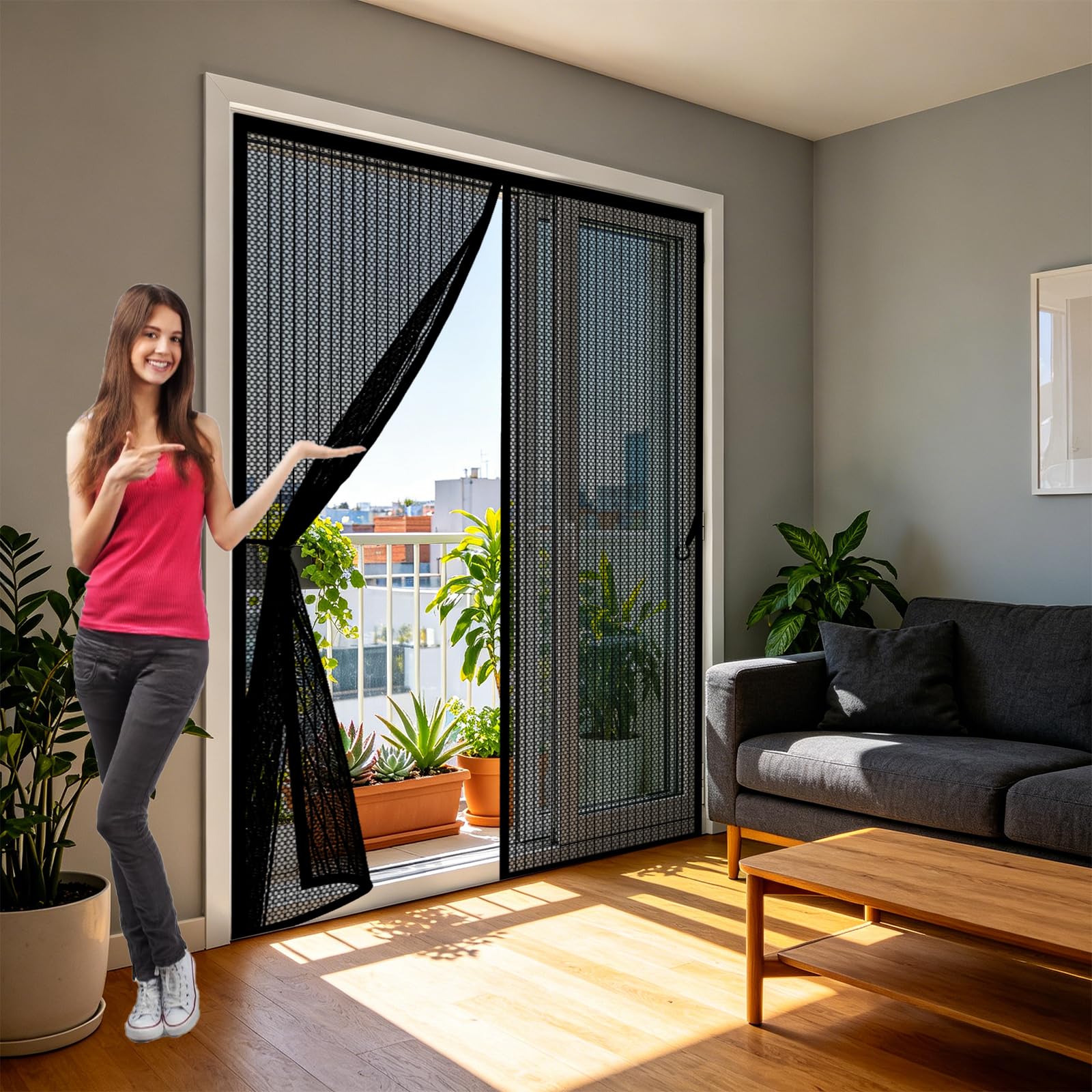 Moustiquaire magnétique pour porte de terrasse et d'été frais sans mouche