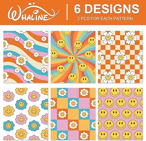 Miniatura 3 de Whaline 12 piezas de papel de regalo retro Groovy brillante, cara divertida a cuadros, papel de arte bohemio a granel plegado plano para baby