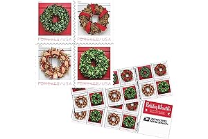USPS Holiday Wreath Stamp Collection Book, Forever Holiday Wreath Stamps for A...