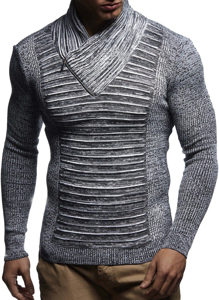Leif Nelson men's knitted jumper, shawl collar, slim fit, winter, summer, modern, black, wool jumper with long sleeves, LN1535
