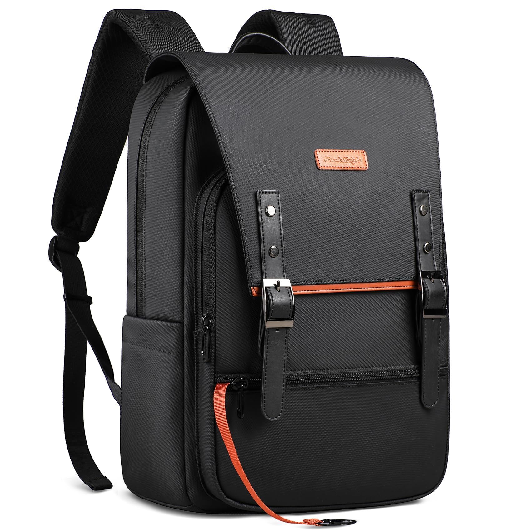 hk Mochila Vintage para Hombre Mujer, Mochila Portátil 15.6 Pulgadas con Solapa Magnética, Mochila con tapa, Ligera Impermeable, Mochila Trabajo Viaje Universidad Mochila Antirrobo Casual-Negro