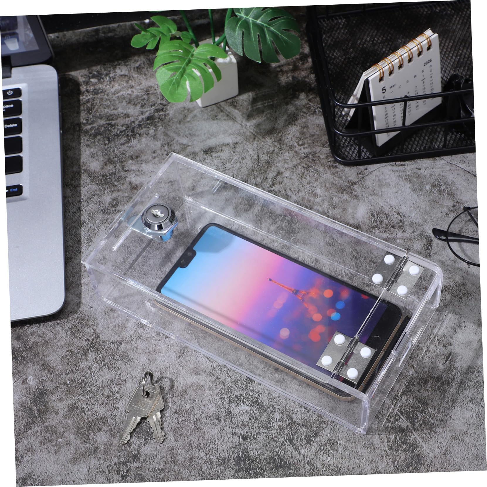 Boîte de Verrouillage Pratique pour Téléphone Portable en Acrylique Transparent, Légère et Facile à Transporter, pour Bureau ou École Style Aléatoire