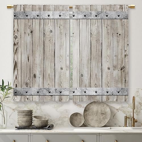 Cortinas de cocina florales de granja, margaritas, rústicas, vintage, inspiradoras, pequeñas, cortas, para ventana de cafetería, cortinas de madera