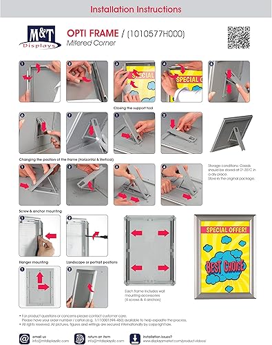Miniatura 6 de M&T Displays Opti - Marco para póster con patas de soporte, 8.5 x 11 pulgadas, color plateado, perfil de aluminio de 1 pulgada, carga frontal, foto,
