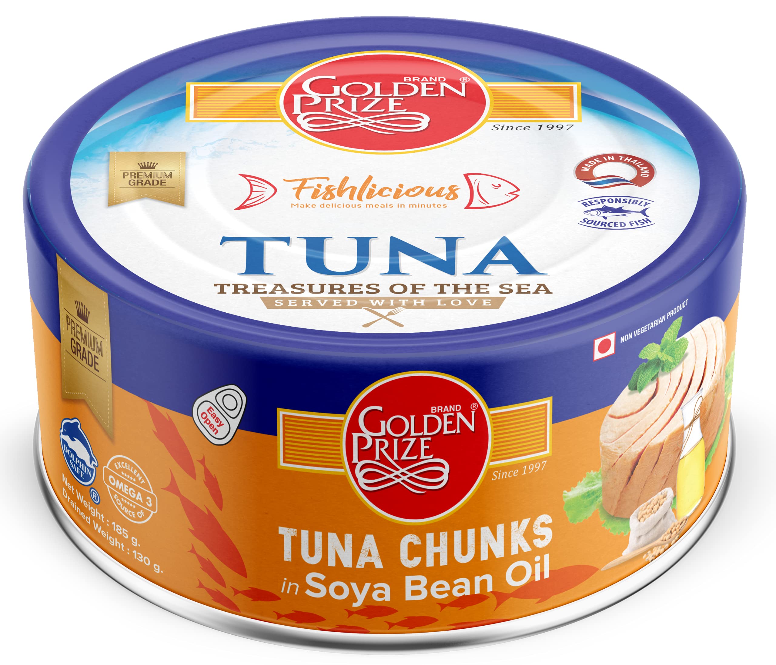 Golden Prize Tuna Chunks in Soya Bean Oil, 185g (Pack of 1) (B01562KGS2) Amazon Price History, Amazon Price Tracker