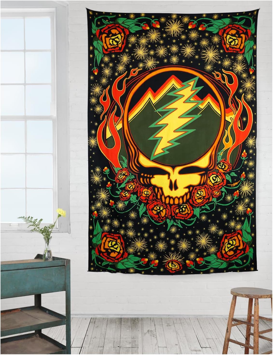 Sunshine Joy Grateful Dead 3D Steal Your Face Scarlet Fire Tapestry Tablecloth Wall Art Beach Sheet Huge 60x90 Inches - Amazing 3D Effects,Multi