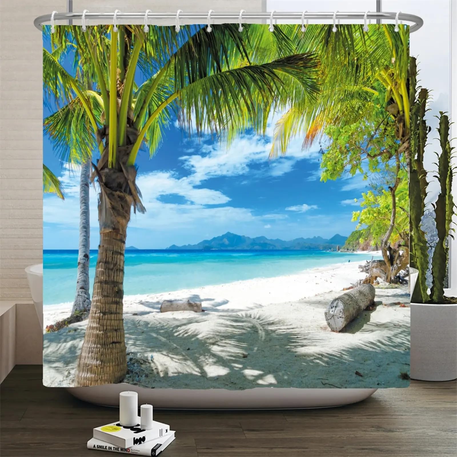 Rideau de douche ocean anti-moisissure tissu imperméable avec crochets