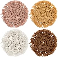 guduling 4pcs Boho Macrame Coasters Handmade Woven Tassel Edges Bohemian Table Decor for Home Kitchen Office
