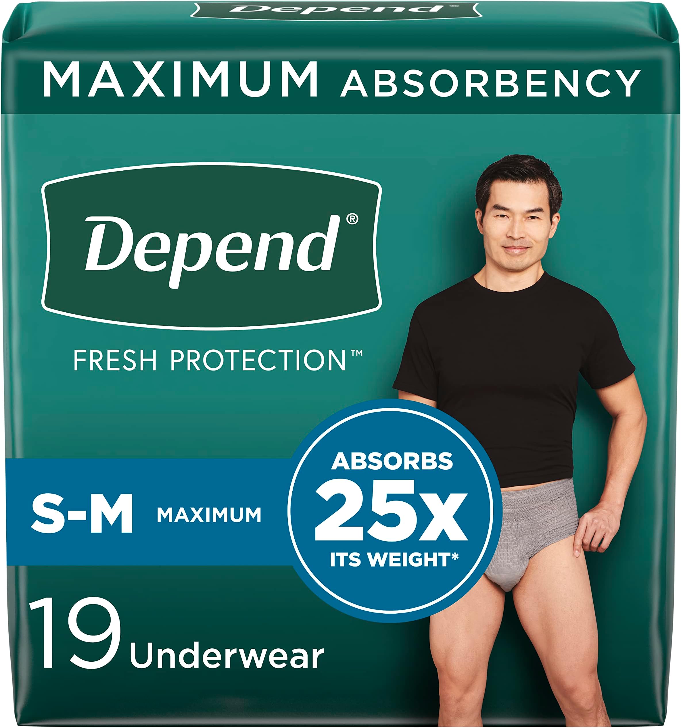 Depend Depend Fit-flex Incontinence Underwear for Men, Maximum Absorbency, S/m, Grey, 38 Count (2 Packs Of 19), Sm/Med, 19 Count