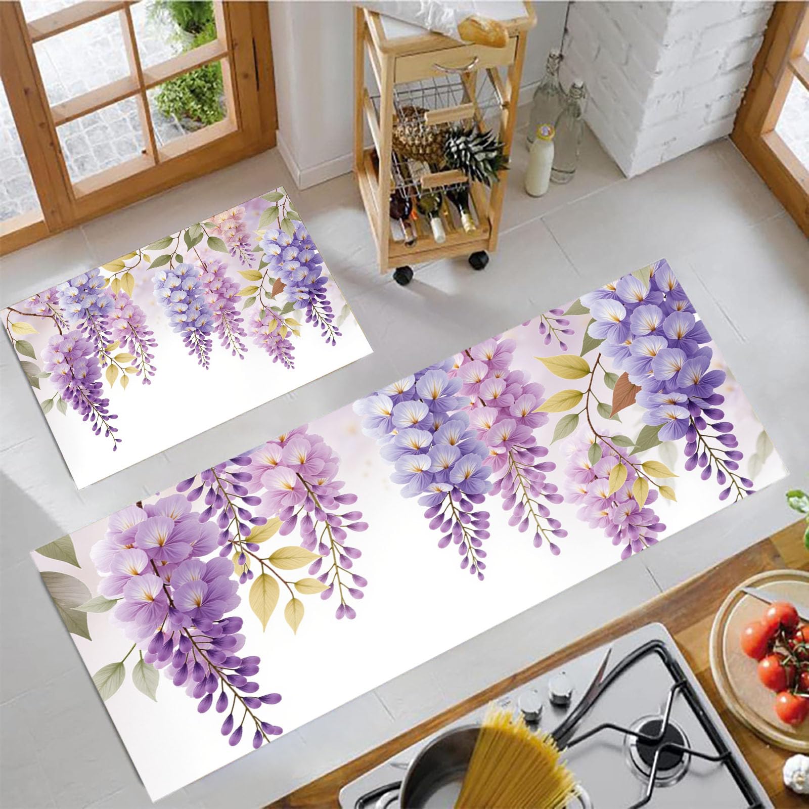 Alfombra de cocina antideslizante para evitar resbalones con diseño lavable de flores