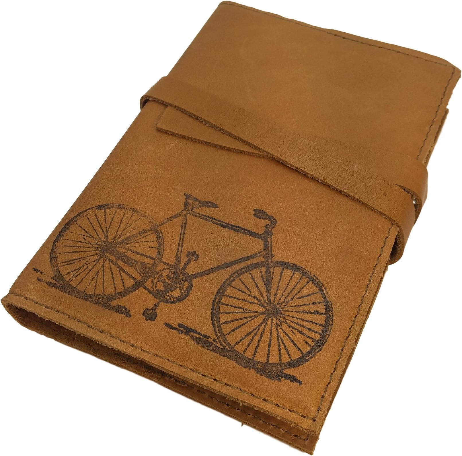 Handmade Leather Journal 4 X 6 Inch Bicycle Design - Refillable Unlined Notebook (Golden Brown)