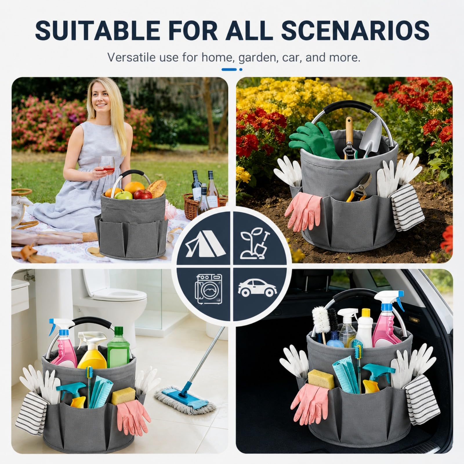 Organizer Borsa, Porta Detersivi, Borsa Impermeabile, Cestino per la Pulizia, per la Casa, per Secchi per la Pulizia, Accessori da Giardinaggio (Grigio)