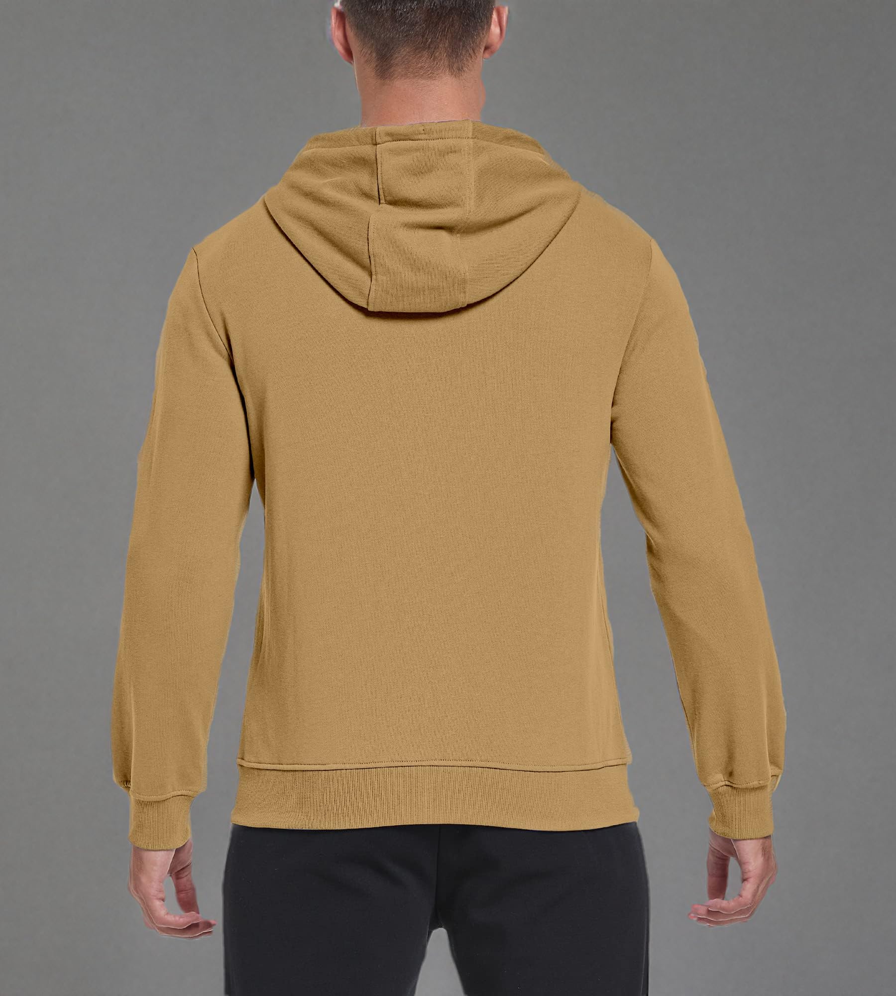 BETTERCHIC Męska sportowa bluza z kapturem na całej długości z kapturem kurtka polarowa płaszcz długi rękaw ściągana bluza S-3XL, Khaki, 3XL