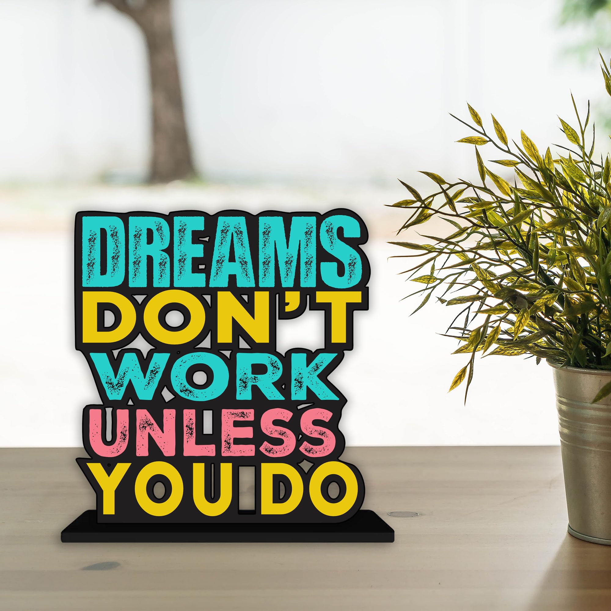 Art Vibes Wooden Idols and Figurine Dream Don't Work Unless You Do Motivational Quotes Table Decor for Office Desk Showpiece | Home Decoration Item| Living Room | Modern Gifting Items (Sp_1142)