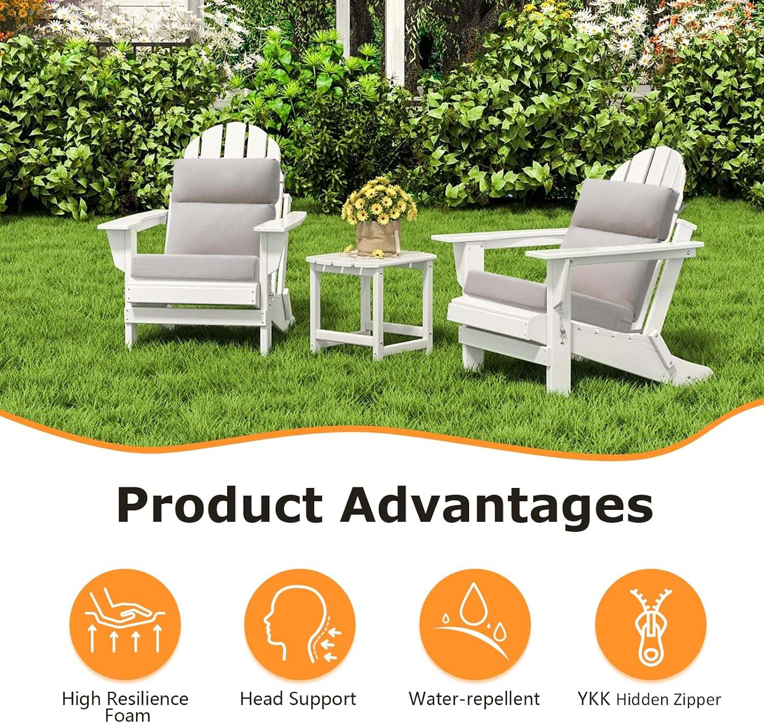 Unimatta Sunbrella Outdoor High Back Chair Cushion Seat Pads, 44 x 21 Inch Water-Repellent & Fade-Resistant Patio Furniture Cushions with Ties for Adirondack, Rocking Chairs, Specrtum Pebble