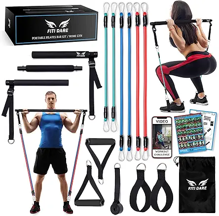 Multifunctional Pilates Bar Kit with Resistance Bands (25,30,35lb)...