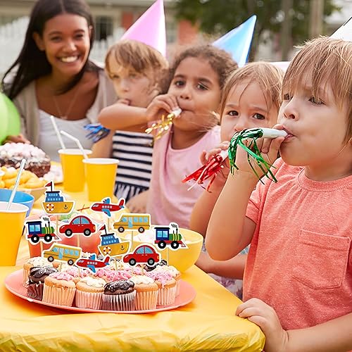 Miniatura 6 de Paquete de 30 adornos para cupcakes de transporte, para automóvil, camión, tren, avión, barco, fiesta, decoración de tartas para niños, cumpleaños,