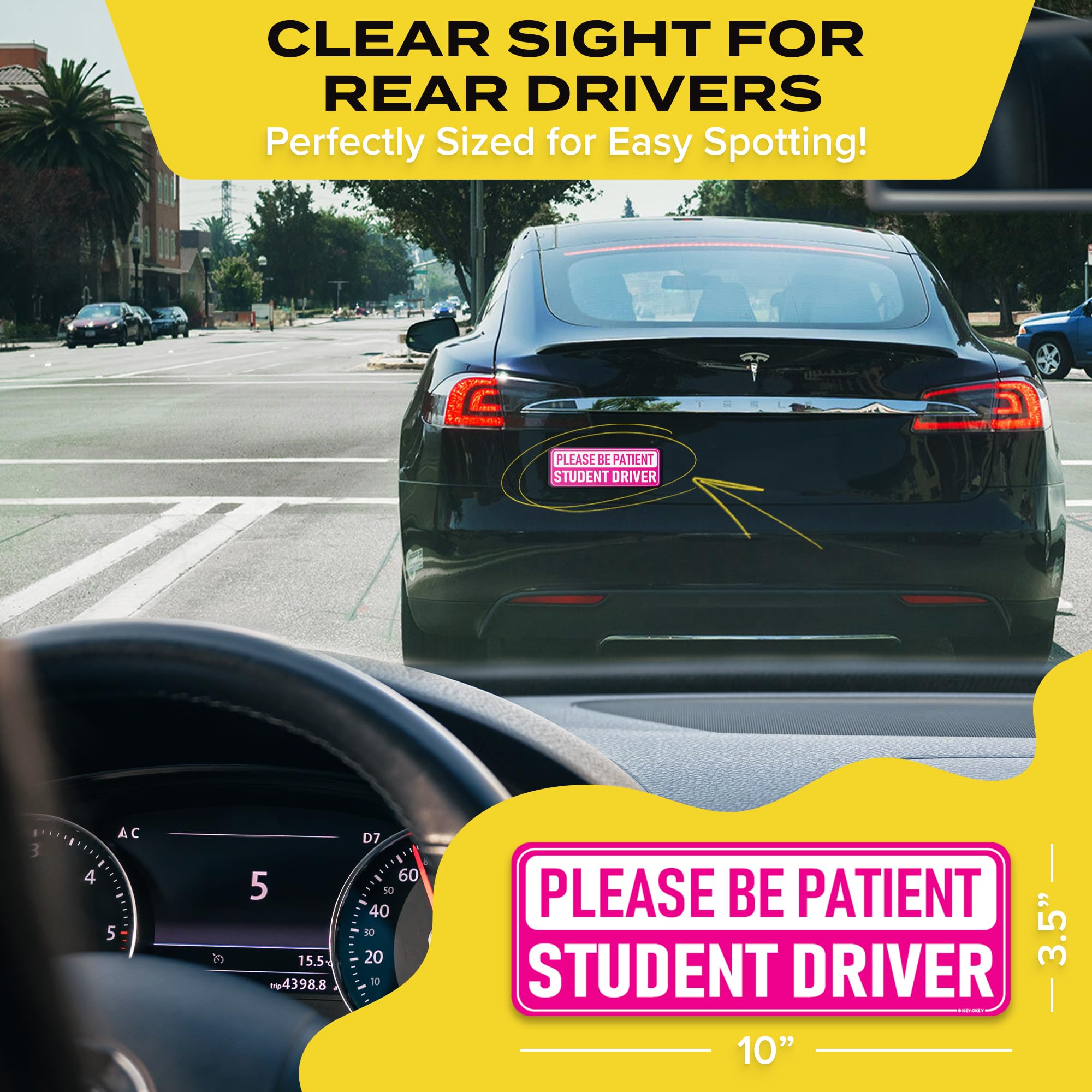 HEY-OKEY 3-Pack Girly Pink Student Driver Magnet - Reflective "Please Be Patient" Bumper Sticker Set For New Drivers - View #2