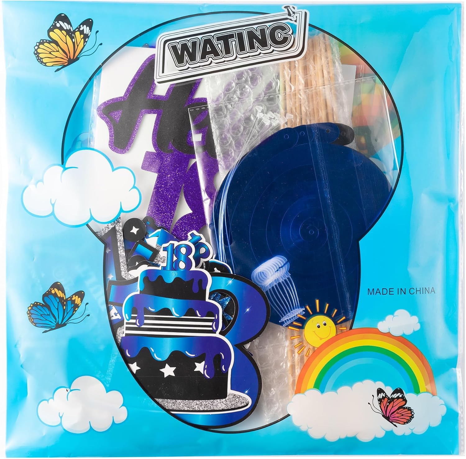 WATINC Happy 18th Birthday Decoration - 42pcs Hello 18 Year Old Bday Party Decor for Boys Girls Him, Time to Adult Blue Black Purple Banner Hanging Garland Swirls Sign Cake Topper Centerpieces Favor