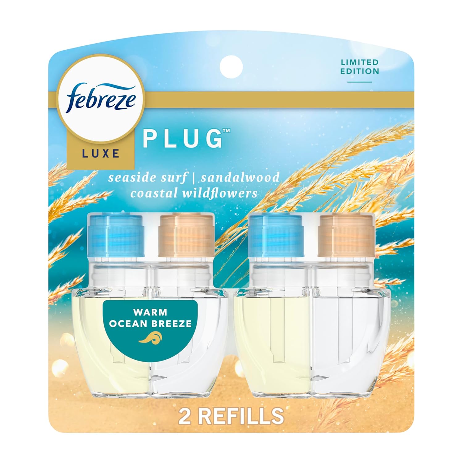 Febreze Plug In Air Freshener Odor-Fighting Scented Oil Refill Warm Ocean Breeze 2 Refill