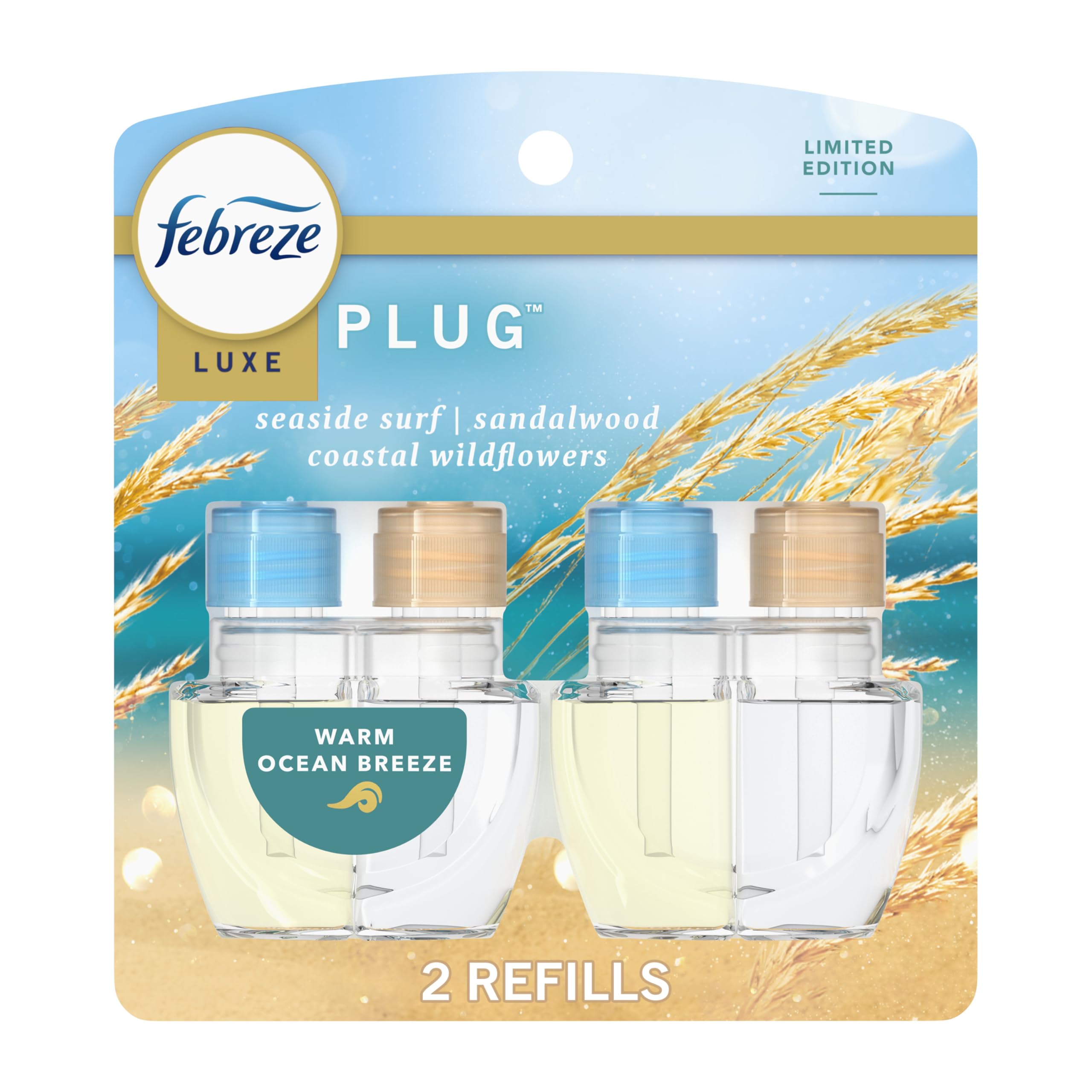 Febreze Plug In Air Freshener Odor-Fighting Scented Oil Refill Warm Ocean Breeze 2 Refill