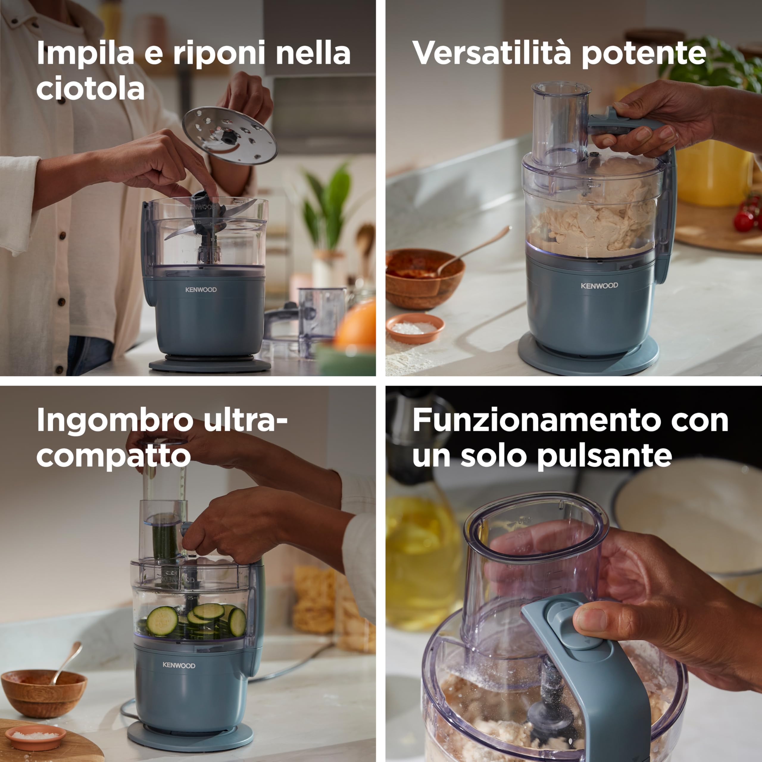 Kenwood MultiPro Compact – Robot da Cucina Multifunzione con Express Serve, Lama in Acciaio Inox, Dischi Affetta e Grattugia, Funzione Pulse, Blu Tempesta (FDP23.130GY)