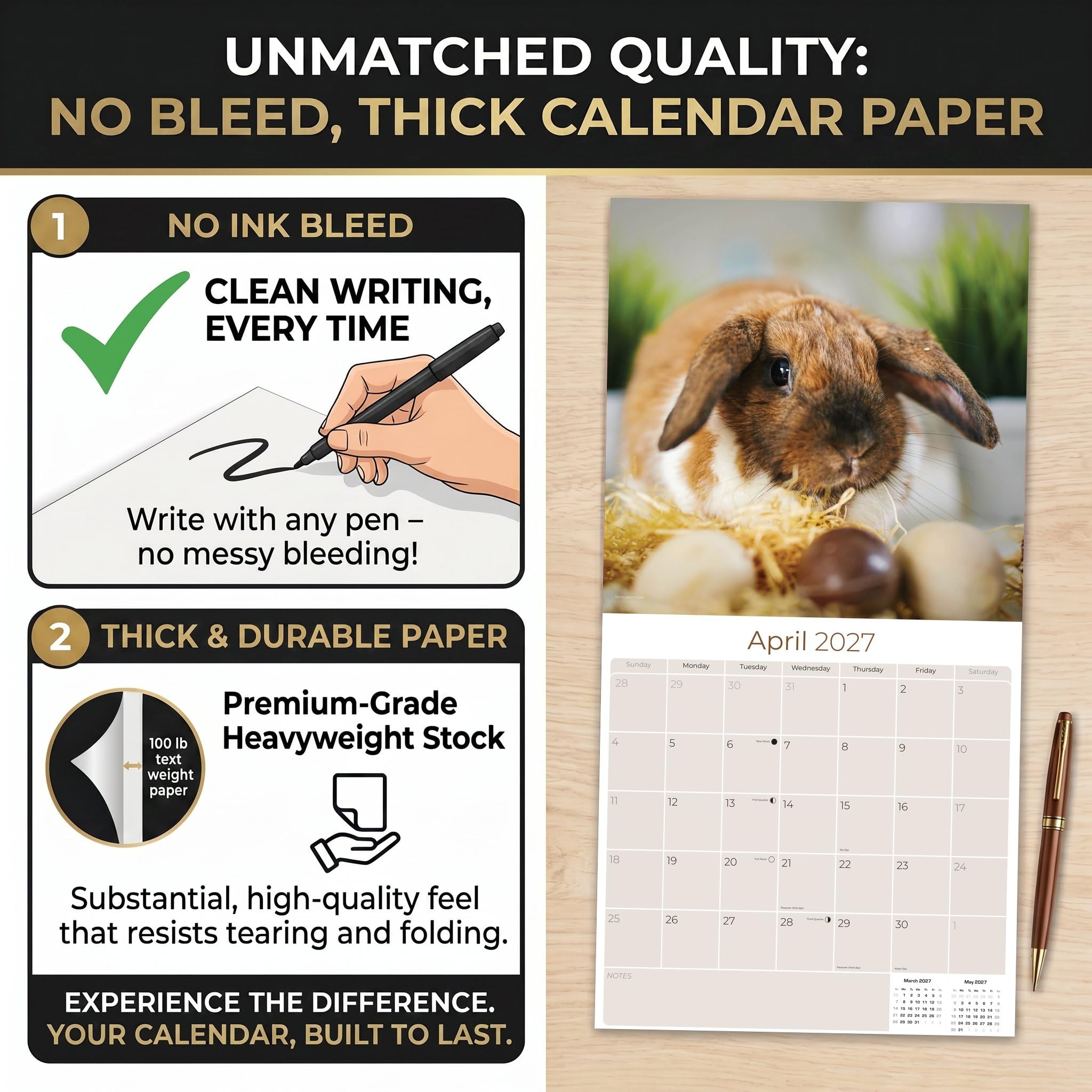 2023 2024 Lop Eared Rabbit Kalender – Niedlicher Tier-Monats-Wandkalender – 30,5 x 61 cm offen – dickes Papier ohne Blättchen – Geschenk – Akademischer Lehrerplaner Kalender Organisieren & Planen