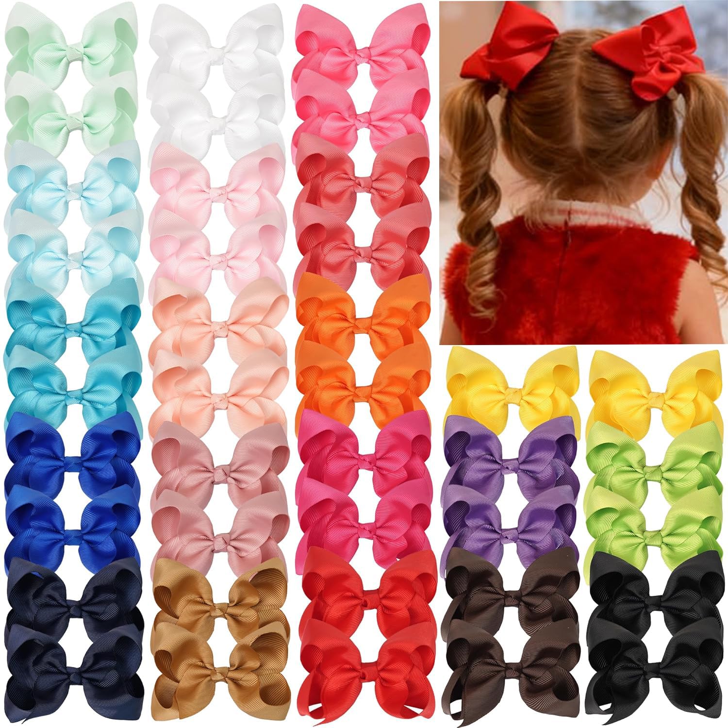 JOYOYO 40Pcs 4.5" Hair Bows Alligator Clips, Grosgrain Ribbon Girls Bows Clips Barrettes Hair Accessories for Baby Girls Toddlers Kids Teens (4.5inch,20 Colors in Pairs)