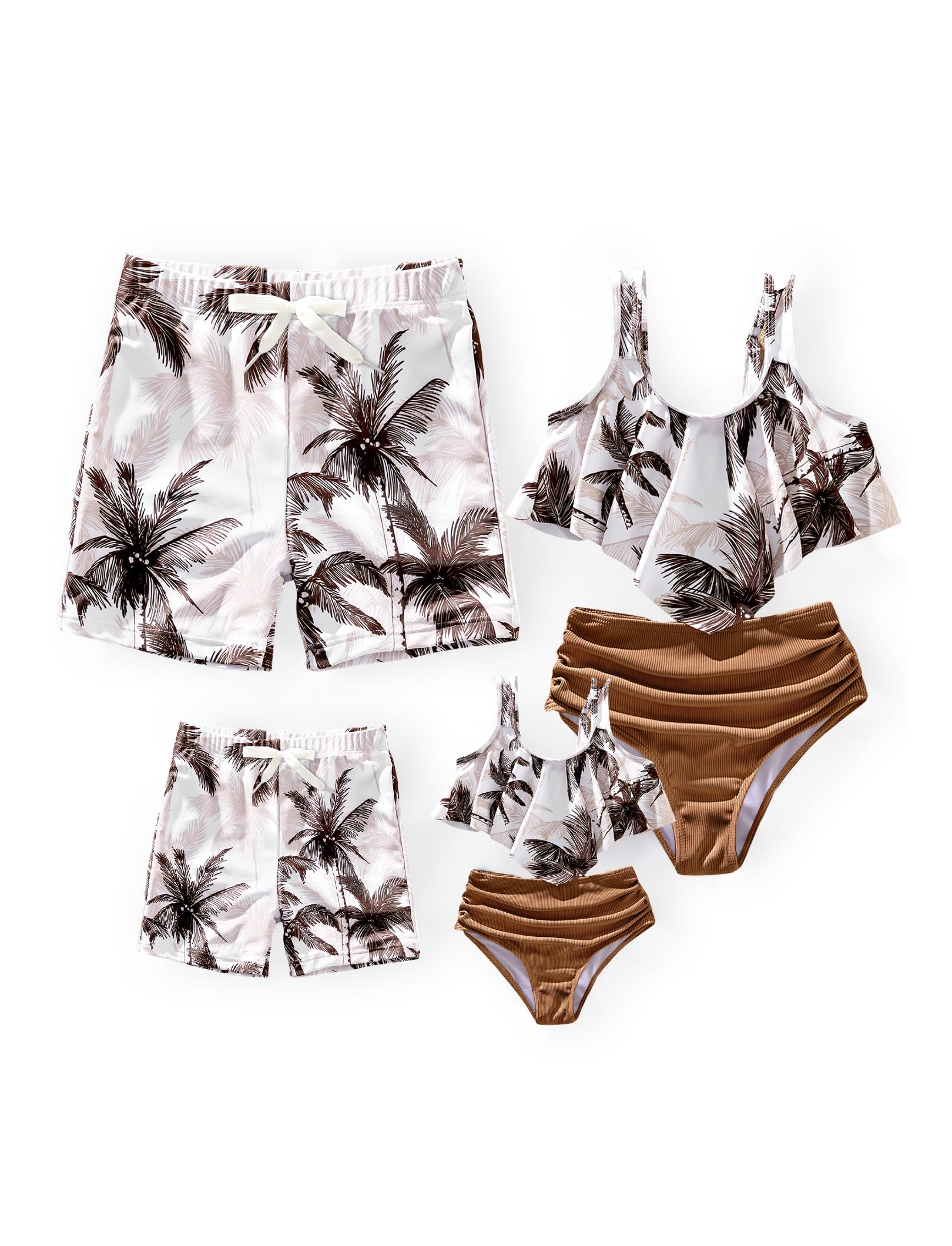 PATPAT Family Matching Swimsuits Two Piece Hawaiian Tropical Beach Bikini and Swim Trunks Set Mommy and Me Bathing Suits