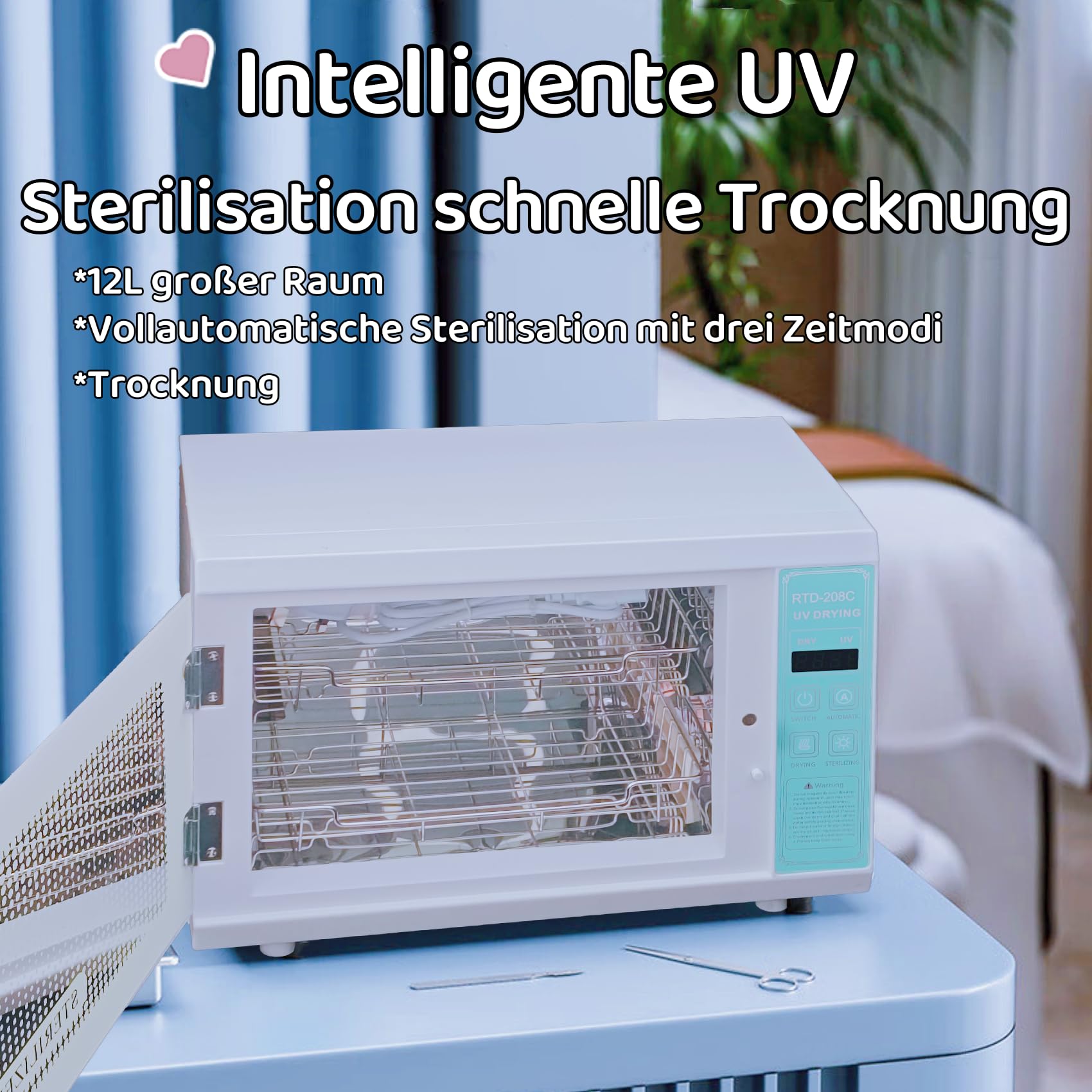 UV Sterilisator mit Trockner, Timer & 1 Langlebige Ersatzlampe 160W 75℃ – 360° Allrounddesinfektion für Babyflaschen & Schnuller, Kinderfreundlich für Familiengebrauch