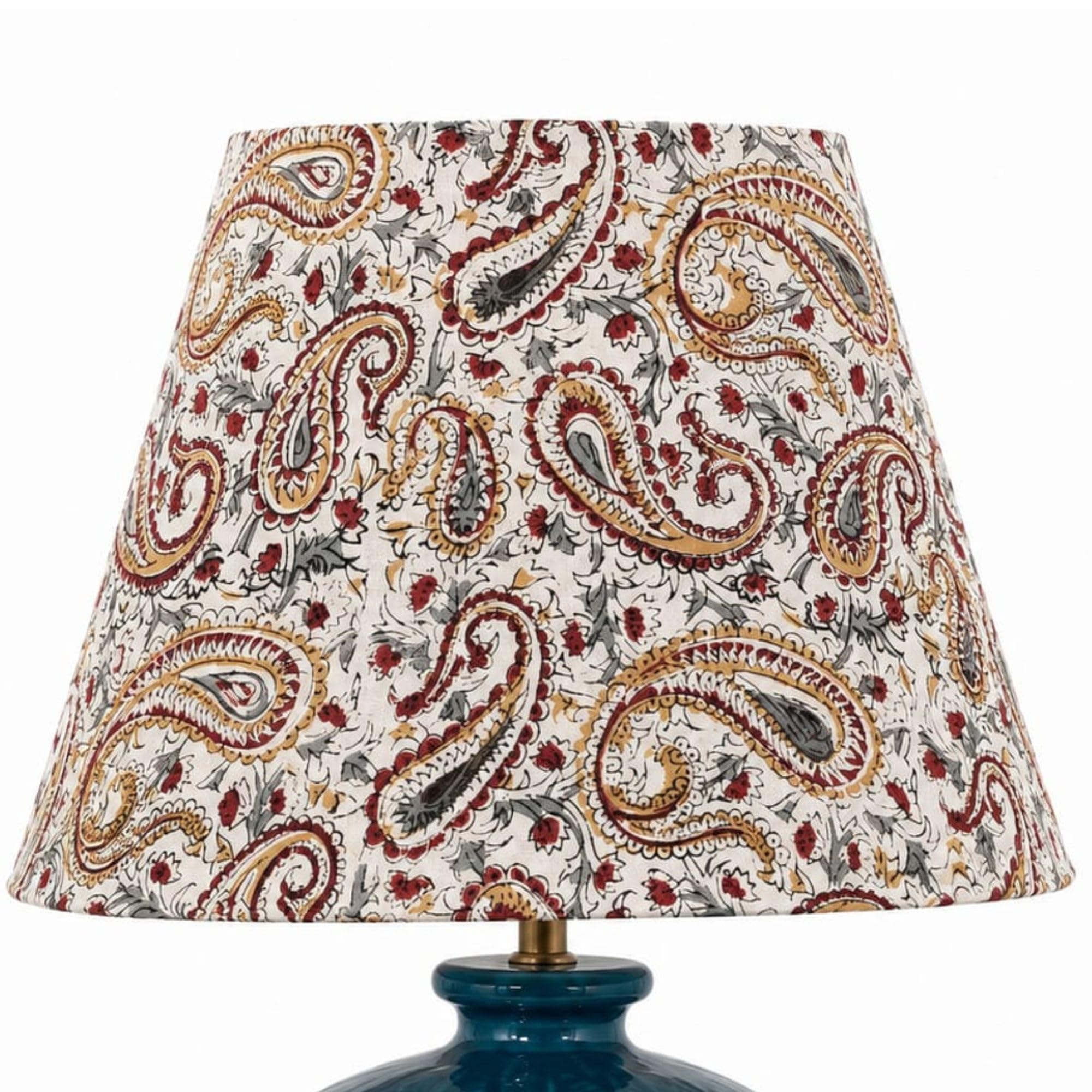 PALM TREE Kashika – Premium handcrafted tapered lampshade featuring an elegant paisley floral print on cotton fabric in ivory, burgundy, mustard, and charcoal tones with T 16 CM X B 30 CM-image-12