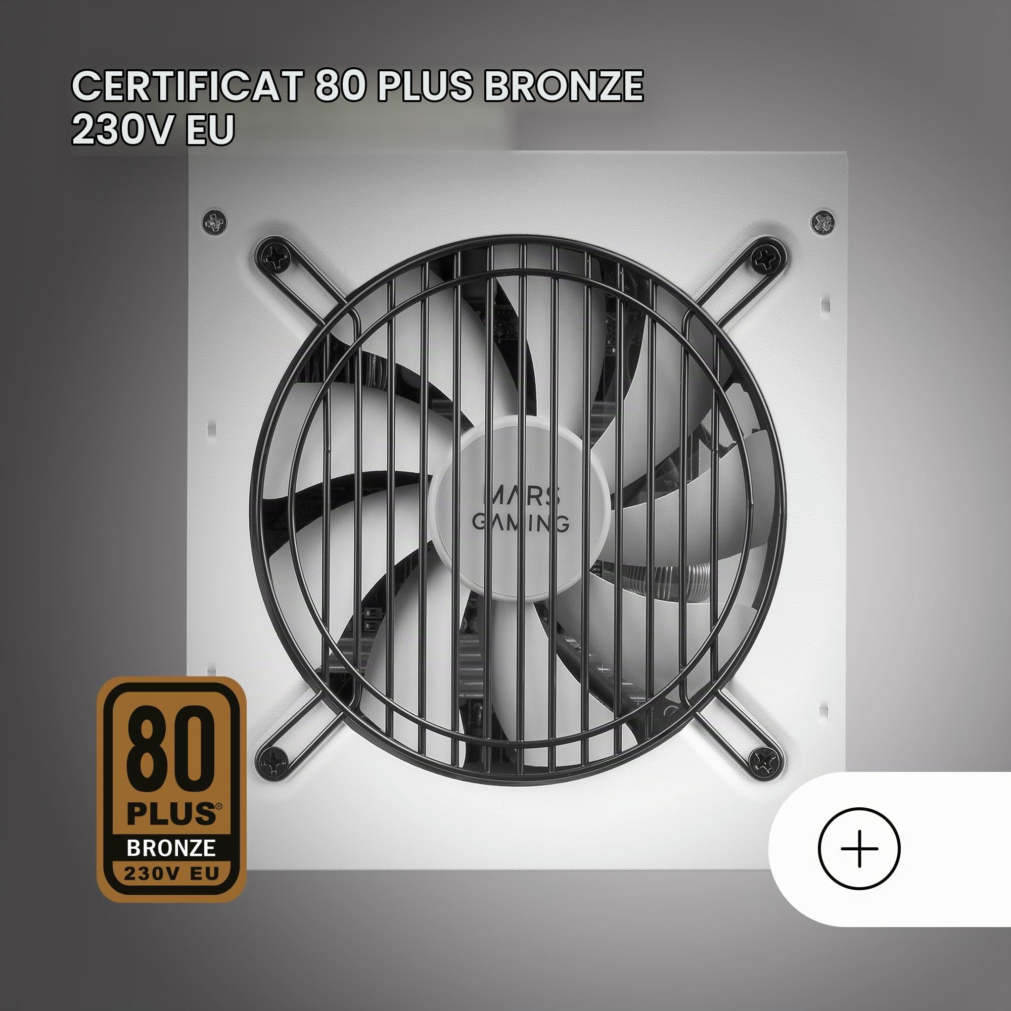 Mars Gaming MPB750, Alimentation PC 750W ATX, 6 Ans de Garantie, 80Plus Bronze 230V EU, 90% d'Efficacité, Ventilateur 120mm FDB avec Technologie AI-RPM et Système Anti-Vibration, Blanc