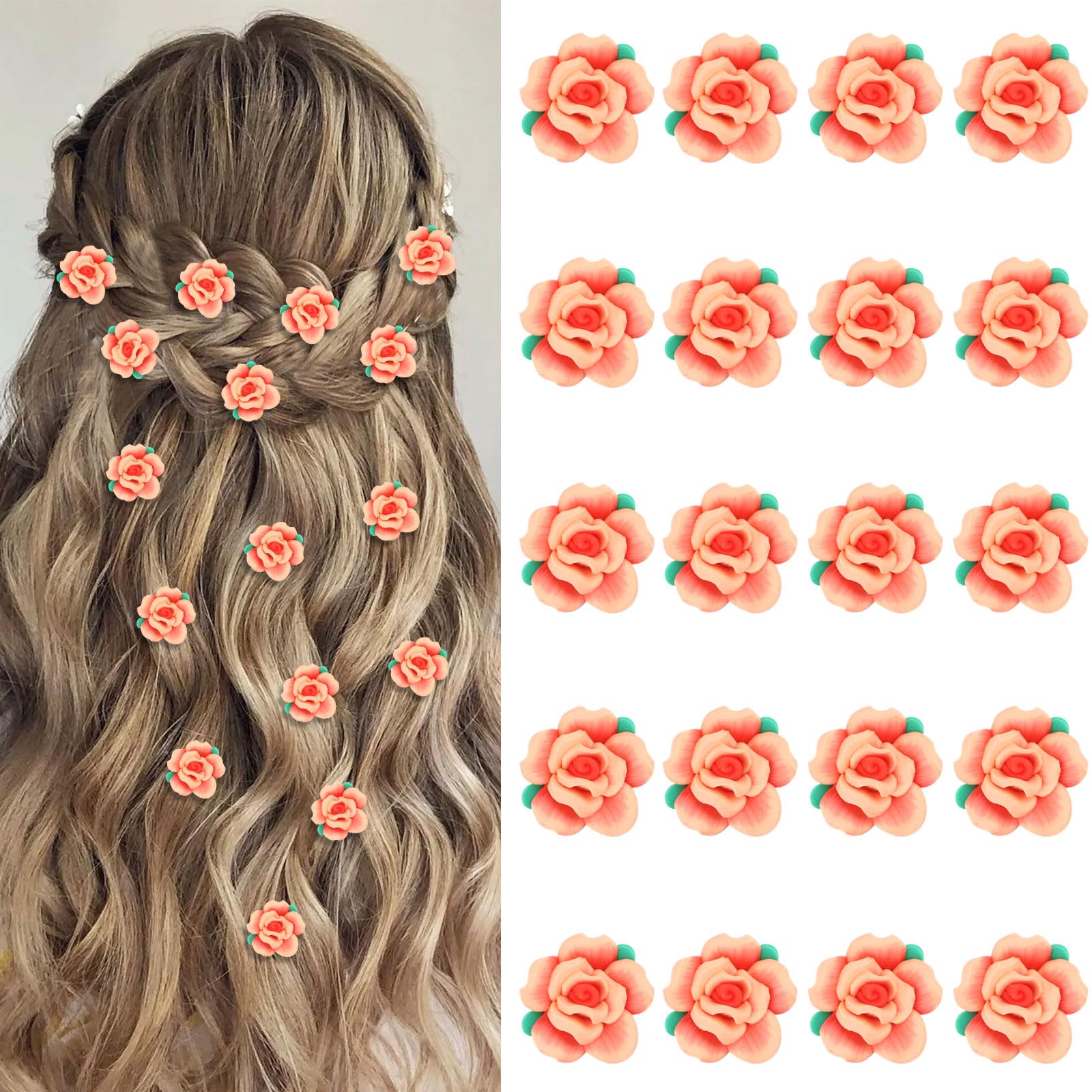 YISSION 20Pcs Mini Orange Rose Flower Hair Clips for Girls Women - Cute Hair Pins Wedding Barrettes Bridal Hair Accessories