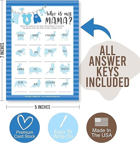 Miniatura 5 de Hadley Designs Juegos de baby shower azul para niños, 2 juegos de doble cara, 25 Baby Shower a juego, 25 juegos de baby shower de rima, divertidos