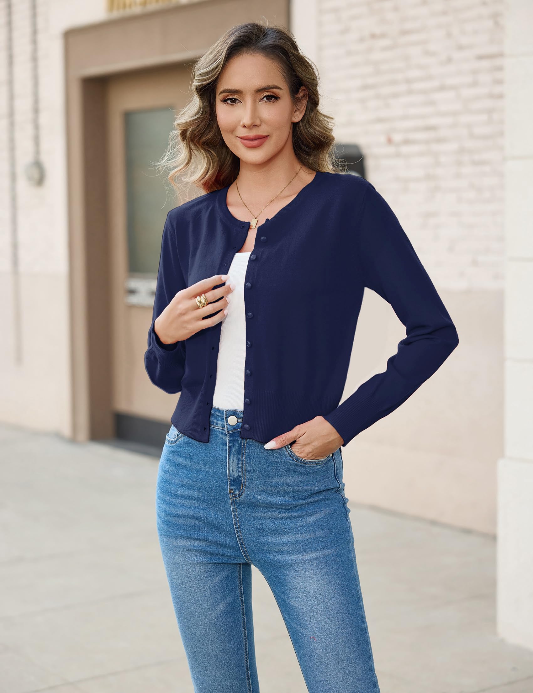 Aottori Cardigan Donna Corto Elegante Bolero Girocollo Maniche Lunghe Coprispalle a Maglia con Bottoni Giacca Leggero Matrimonio per Primavera