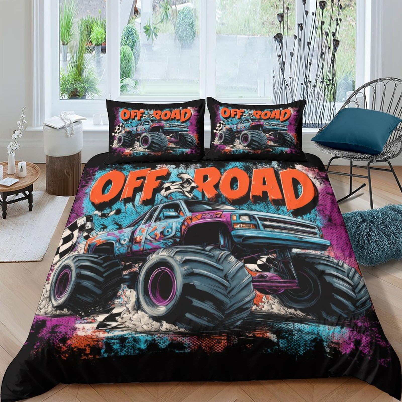 Ctjqhvkz Style-8 3D Printed Monster Truck Fitted Sheet Microfiber Vibrant Off Road Bed Cover For Bedroom Guest Room Decor Single（135X200cm）