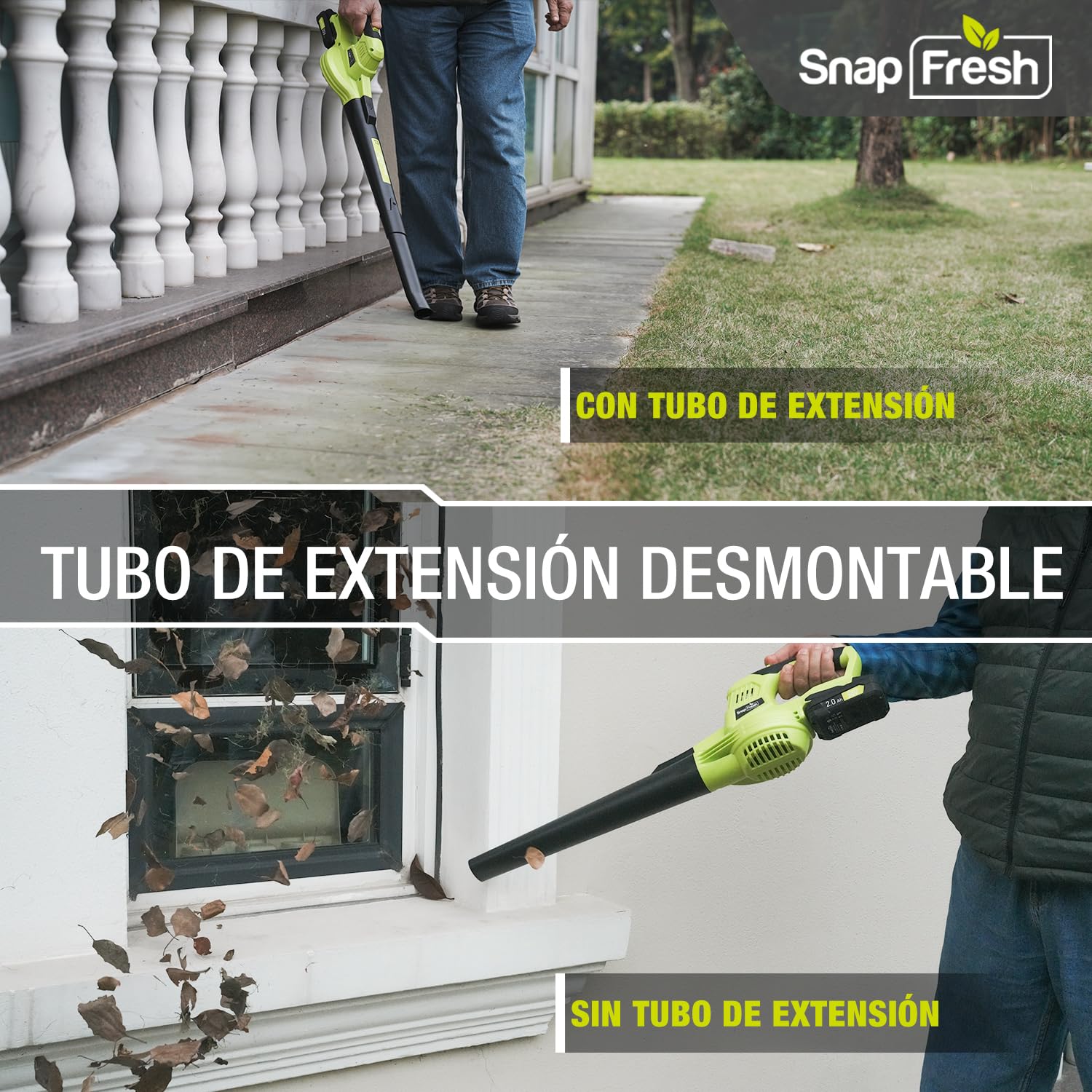 SnapFresh Soplador de Hojas 20V portátil de 1,2 kg inalámbrico con batería y Cargador, 210 km/h, 240 m³/h, 2 velocidades, para jardín y césped (Verde)