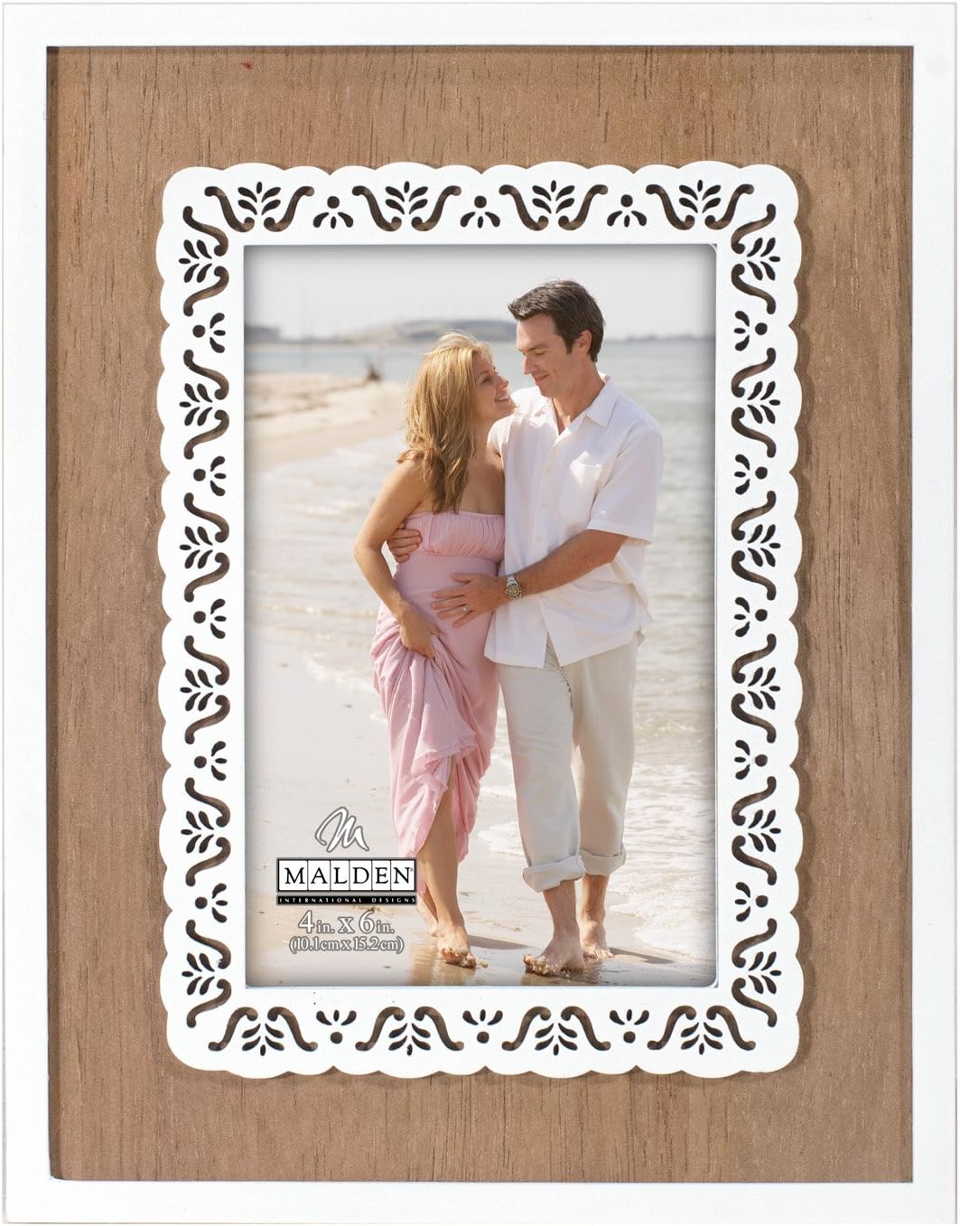 Malden International Designs Laser Cut Collection Lace Border Wooden Life Is Picture Frame, 4x6, Tan
