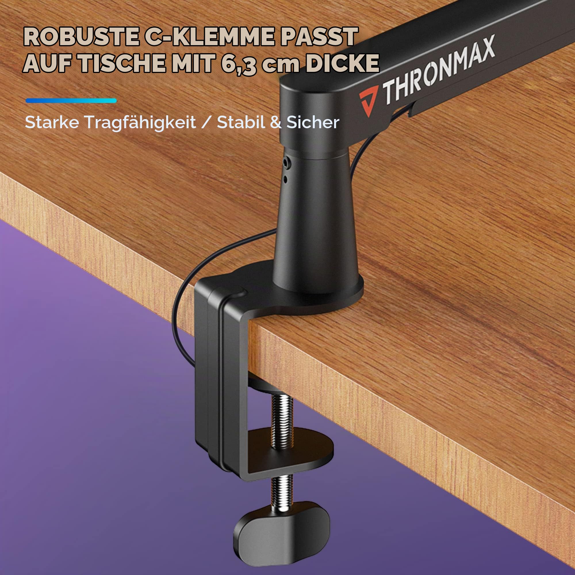 THRONMAX Twist S6 Mikrofonarm, Low-Profile-Mikrofonständer mit Kabelmanagement, Tischklemme, Vielseitige Montage, Ganzmetall und voll einstellbarer Mikrofonarm für Streaming, Gaming, Universal, Weiß